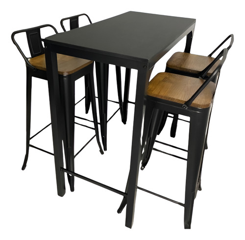 Comedor Alto Mesa De Bar Rectangular Y 4 Taburete Tolix 77cm