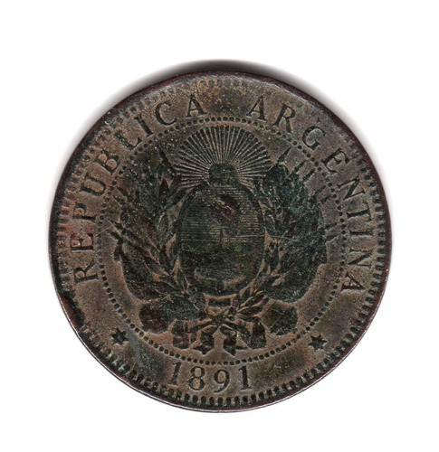 Moneda Argentina Cobre De 2 Centavos Patacon Año 1891