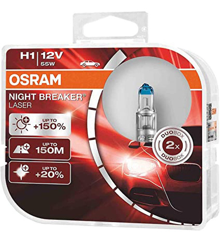 Par Lâmpada Osram Night Breaker Laser H1 150% + Luz