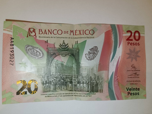 Billete 20 Pesos Mexicanos Serie Aa De Colección 