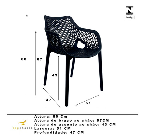 Poltrona Suits Com Braço Preta - Kit Com 2