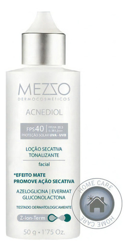 Mezzo Loção Secativa Tonalizante Facial Acnediol Fps 40 Momento de aplicação Dia Tipo de pele Todo tipo de pele