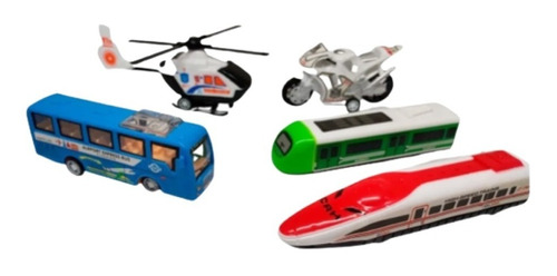 Tren Bala Set 5 Carros De Impulso Helicóptero Moto Bus Niños