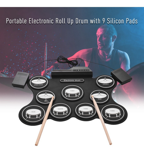 Imagen 2 de 7 de Batería Portátil Usb Roll Up Kit De Batería Electrónica