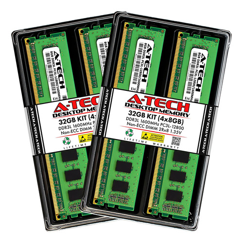 A-tech 32gb (4x8gb) 1600mhz Pc3l-(pccl11 Dimm 2rx8 1.35v Ram