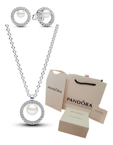 Kit Aretes Y Collar  Perlas Cultivadas Pandora 