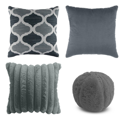 Set 4 Cojines Decorativos 45 Cm Relleno Cierre Sala Cama Gris Oxford Diferentes Diseños