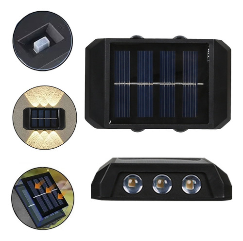 Lámpara Solar De Pared De 6 Led, Impermeable, Abs, Luz Solar