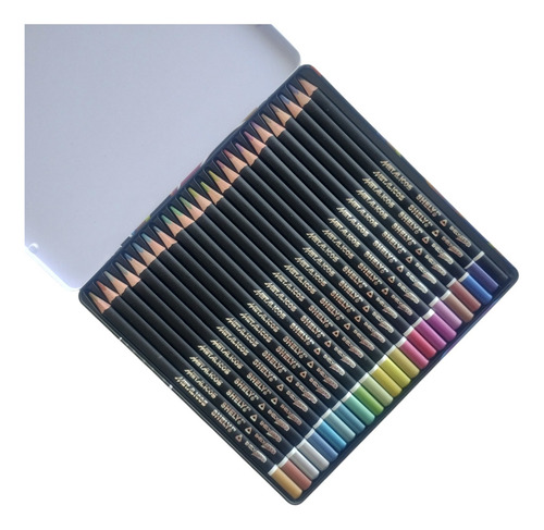24 Colores Triangulares Estuche De Metal Trazo Metálicos