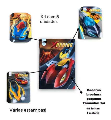 Caderno Brochura Capa Dura 1/4 X-Racing 48 Folhas (Pacote com 15