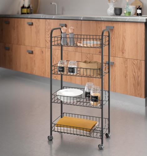 Carrito Organizador Multiusos De Metal Polytherm 4 Bandejas Color Plateado