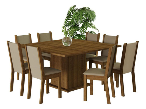 Juego De Comedor Marisa Con 8 Sillas Marron/crema/beige