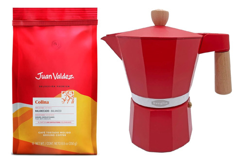 Pack Café Juan Valdez Molido 250gr + Cafetera Moka 3 Tazas