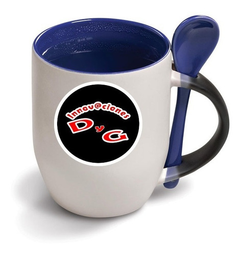 Mug Taza Asa Interior Cuchara Color Sublimación, Pocillo.