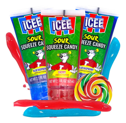 Icee - Tubos De Caramelo De Gel Agrio, Lickers De Cereza Y F