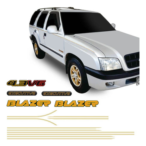 Kit Faixa Blazer Executive 2001/2002 4.3 V6 Adesivo Dourado