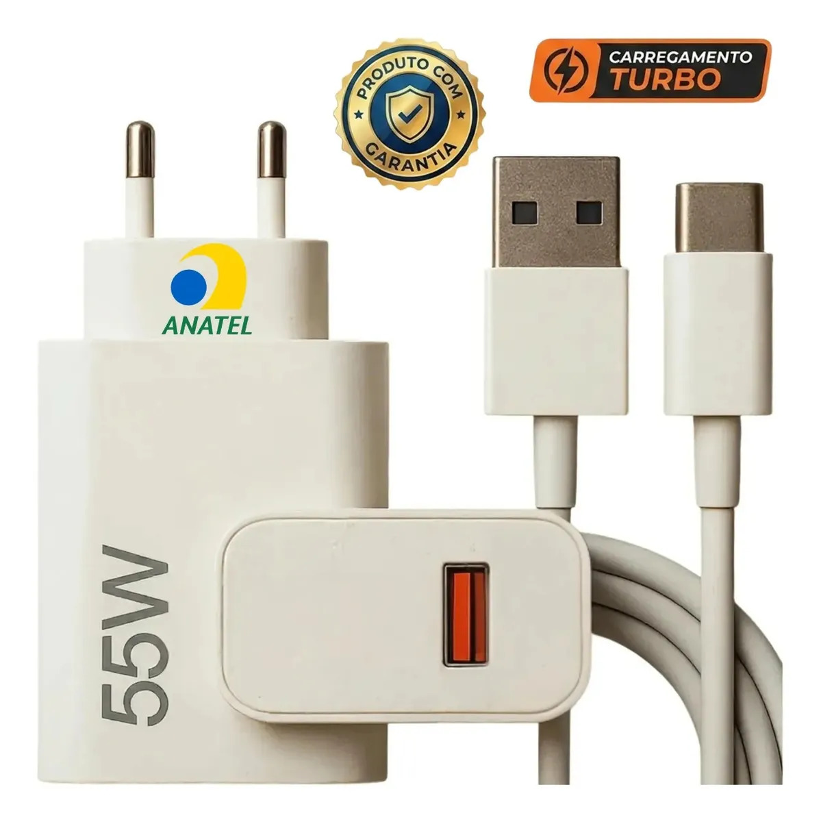 Carregador Turbo 55w USB-C Com Cabo Tipo C 1 Metro Fonte Bivolt…