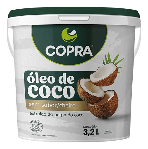 Óleo De Coco Sem Sabor Copra 3,2l Balde + Açúcar 100g Copra