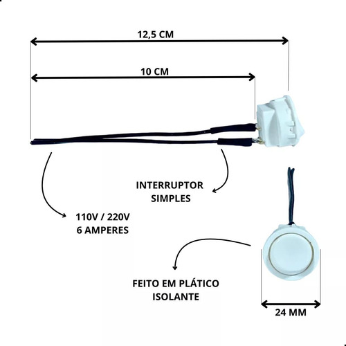 10 Interruptor Gota Redondo Bolinha De Embutir Para Móveis