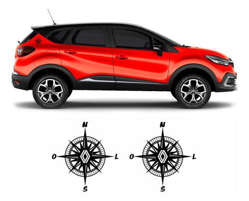 Kit Adesivo Rosa Dos Ventos Lateral Renault Captur Imp235