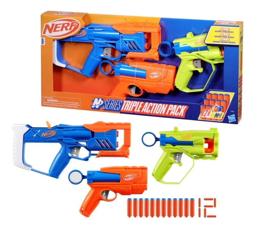 Nerf Kit 3 Lançadores Dardos N Series Triple Action - Hasbro