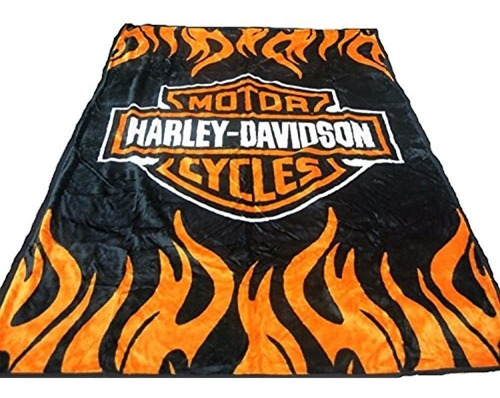 Super Suave Peluche Clásico Negro Harley Davidson Manta Full