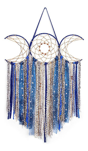 ~? Anroye Blue Triple Moon Goddess Macrame Wall Hanging, Boh