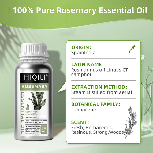 Aceite Esencial Hiqili Rosemary 100% Puro Sin Diluir 480 Ml