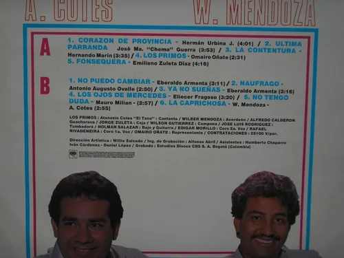 Lp Vinilo A Cotes W Mendoza Los Primos Edicion Colombia 1990 (Usado)