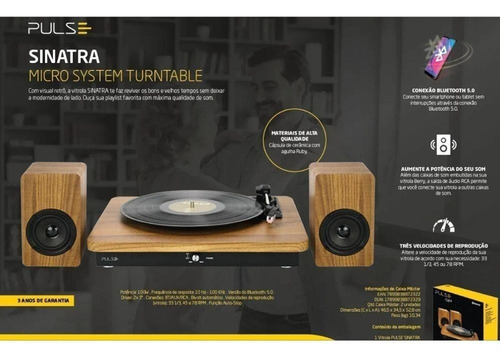 Vitrola De Mesa Toca Discos Retro Pulse Sp366 Bluetooth