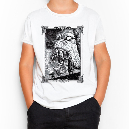 Remera Niño Niña Unisex- Lobo - Cuervo - Mitología Nórdica