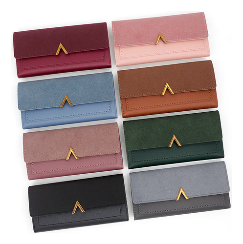 Cartera De Pu Larga Simple Para Mujer Con Ranuras Para Tarje