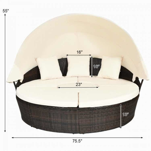Diván Retráctil D Mimbre Con Mesa Ajustable Para Exteriores