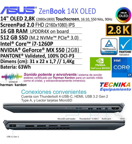 Imagen 7 de 8 de Asus Zenbook 14x Oled Touch I7 16gb 1tb Rtx2050 2880x1800