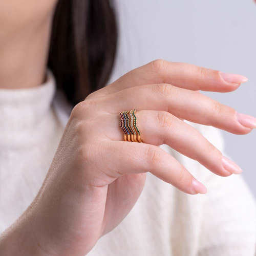 Anel Slim Curvado Em Ouro 18k Com 12,5 Pontos De Diamante Ar