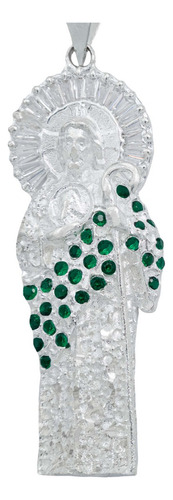 Dije Grande San Judas Zirconias Baguette Artesanal Plata 925 Color Verde