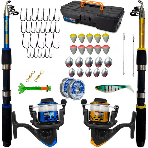 Kit De Pesca Completo Barato 2 Vara 2 Molinete 10kg Com Item