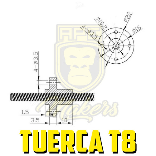 Tuerca T8 1 Hilo Paso 2 Mm Impresora 3d