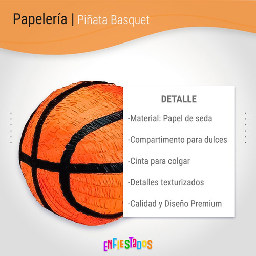 Piñata Cumpleaños De Papel Pelota De Basquet Adorno Deco Naranja - Negro Basquet Chica