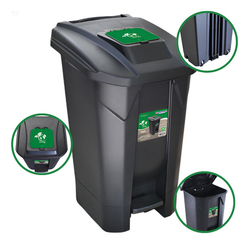 Lixeira Grande Contêiner 120l Com Rodas Pedal Tampa Click Cor Preto
