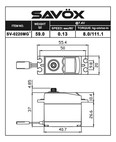 Servo Digital Savox Sv 0220 Mg Hv 7.4v 8kg 0.13s Soft Start