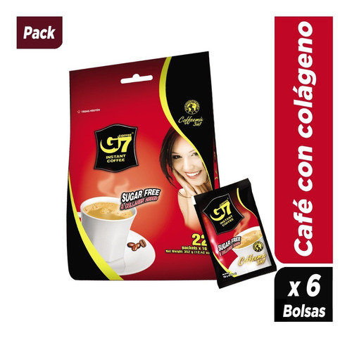 Pack 6 Bolsas Café Sin Azúcar Con Colágeno G7coffee 22 Sobre