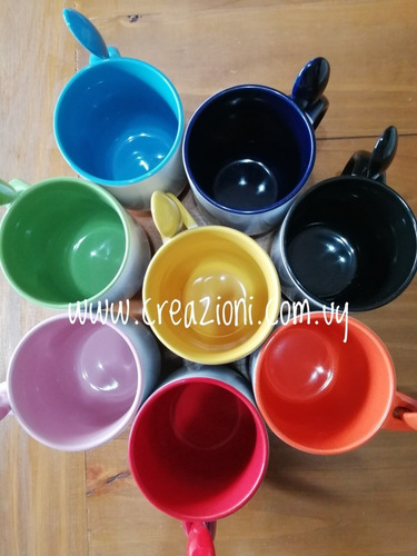 Tazas Interno De Color + Cuchara Regalos Día De Los Abuelos