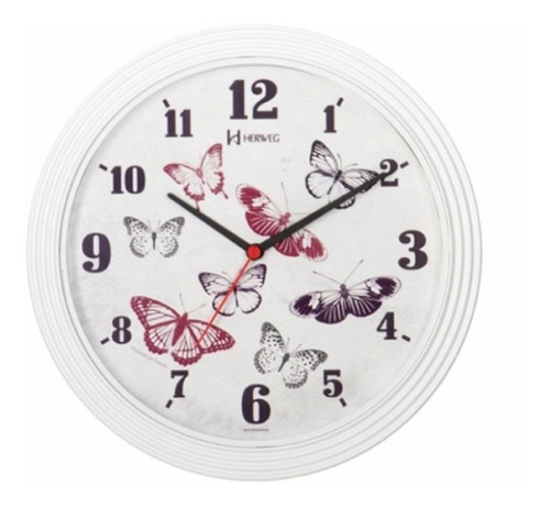 Relógio Parede Branco 30cm Tictac Borboletas Herweg 660011 Cor do fundo Bege