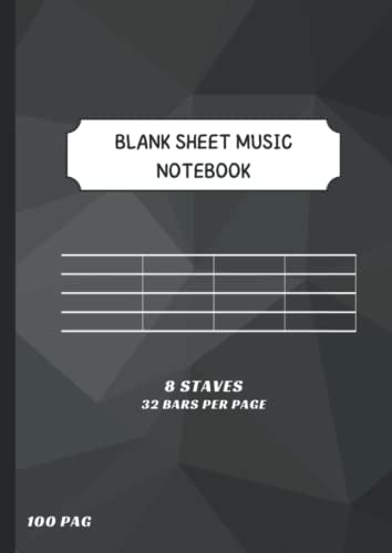 Blank Sheet Music Notebook 8 Staves 32 Bars Rv Music