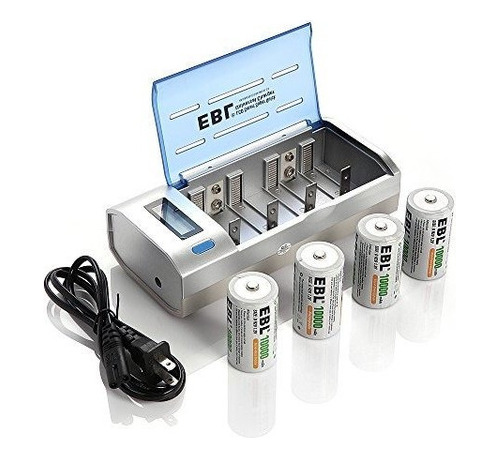 Ebl Baterias Recargables D Cells 10000mah 4 Unidades Con Car