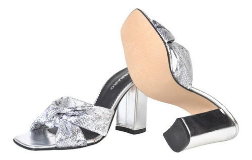 Imagen 4 de 5 de Zuecos Sandalias Taco Alto De Mujer De Cuero Knot - Ferraro