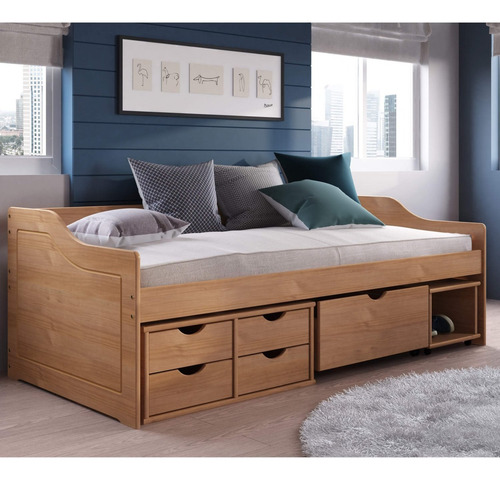 Cama Solteiro 5 Gavetas E Nicho Madeira Maciça Floro Wt