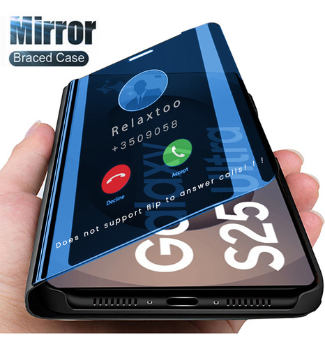 Funda De Piel Con Tapa Smart View Mirror Para Samsung Galaxy S25 Plus S25 Ultra S25 Edge Con Función Atril Magnética