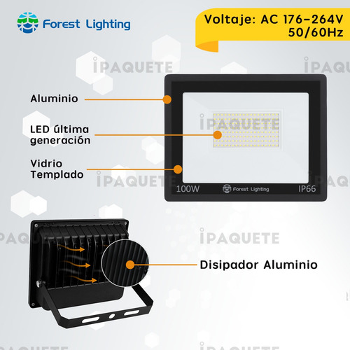 Imagen 3 de 7 de Packx3 Reflector Led 100w Exterior Proyector Luz Fría Cálida